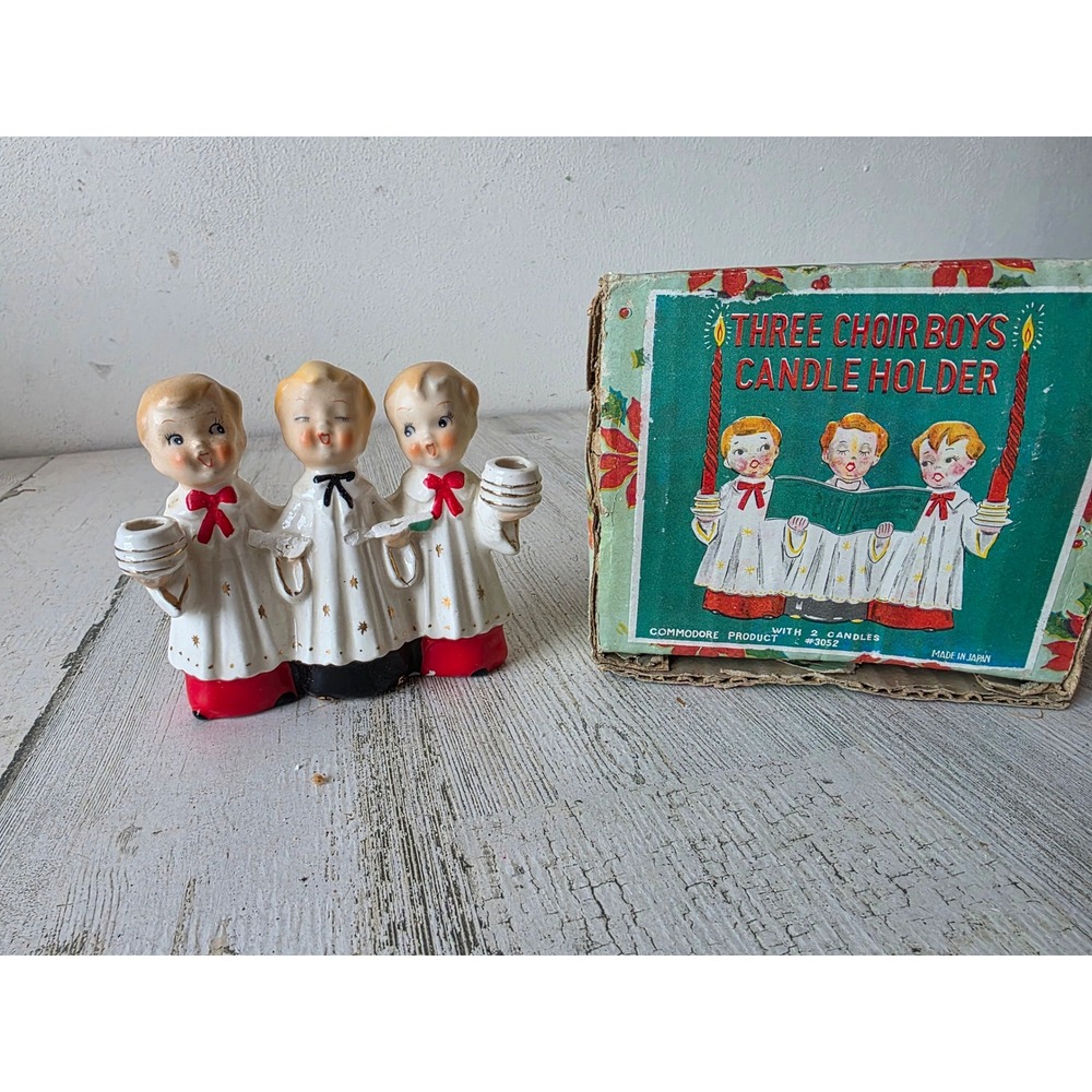 Vintage commodore 3 choir boys candle holder ceramic 3052 Japan Christmas Xmas